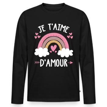 Cadeau Saint Valentin Homme Femme Humoristique - T-shirt manches longues Premium bio Homme - noir - Devant - Nico (187cm)