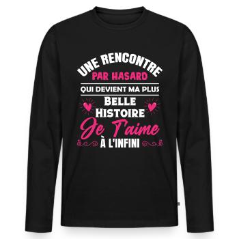 Cadeau St Valentin Femme Copine je t'aime - T-shirt manches longues Premium bio Homme - noir - Devant - Nico (187cm)