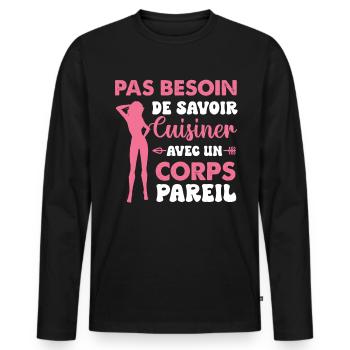 Cadeau St Valentin Femme Copine Sexy - T-shirt manches longues Premium bio Homme - noir - Devant - Nico (187cm)