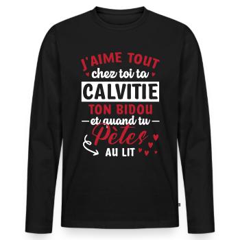 Cadeau Saint Valentin Homme Chauve - T-shirt manches longues Premium bio Homme - noir - Devant - Nico (187cm)