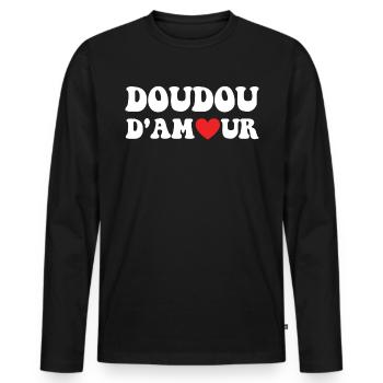 Cadeau Saint Valentin Homme Femme Humoristique - T-shirt manches longues Premium bio Homme - noir - Devant - Nico (187cm)
