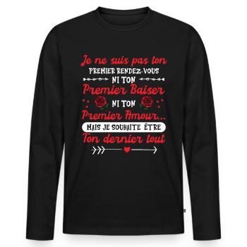 Cadeau Saint Valentin Homme Femme humour roses - T-shirt manches longues Premium bio Homme - noir - Devant - Nico (187cm)