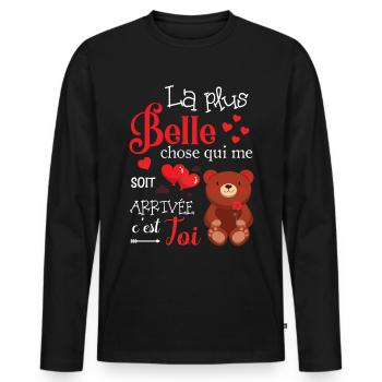 Cadeau Saint Valentin Homme Femme humour Ourson - T-shirt manches longues Premium bio Homme - noir - Devant - Nico (187cm)