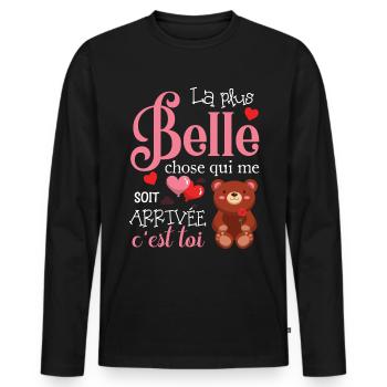 Cadeau St Valentin Femme Copine Ourson Je t'aime - T-shirt manches longues Premium bio Homme - noir - Devant - Nico (187cm)