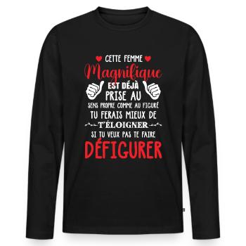 Cadeau Saint Valentin Femme Magnifique Couple - T-shirt manches longues Premium bio Homme - noir - Devant - Nico (187cm)