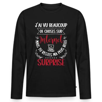 Cadeau Saint Valentin Homme Femme Geek Jeux Video - T-shirt manches longues Premium bio Homme - noir - Devant - Nico (187cm)