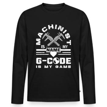 Machiniste CNC drôle - T-shirt manches longues Premium bio Homme - noir - Devant - Nico (187cm)