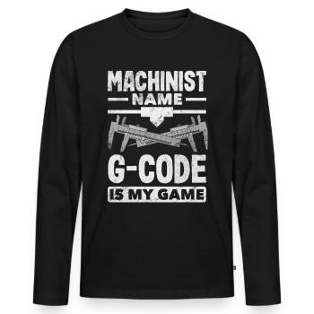 Machiniste CNC drôle - T-shirt manches longues Premium bio Homme - noir - Devant - Nico (187cm)