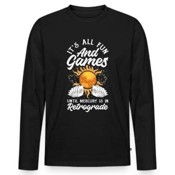 Rückläufige Planeten Merkur Rückläufig - Männer Premium Bio Langarmshirt - Schwarz - Vorne - Nico (187cm)