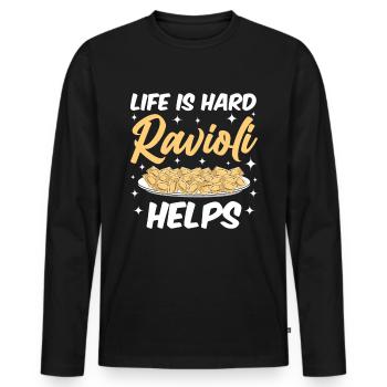 Lustige Italienisches Ravioli Pasta - Männer Premium Bio Langarmshirt - Schwarz - Vorne - Nico (187cm)