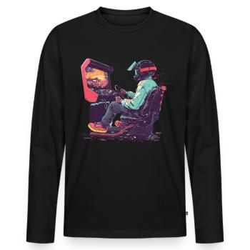 „zeit Für Sim Racing“ Sim Racer - Männer Premium Bio Langarmshirt - Schwarz - Vorne - Nico (187cm)