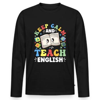 Professeur d’anglais Apprenant d’anglais Professeur d’anglais ELL - T-shirt manches longues Premium bio Homme - noir - Devant - Nico (187cm)