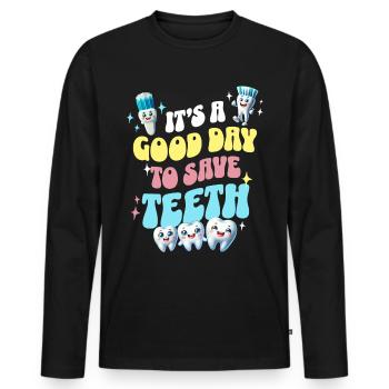 Zahnarzt Zahnpflege Zähne Dentist - Männer Premium Bio Langarmshirt - Schwarz - Vorne - Nico (187cm)