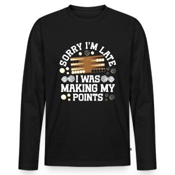 Jeu de société Backgammon drôle - T-shirt manches longues Premium bio Homme - noir - Devant - Nico (187cm)