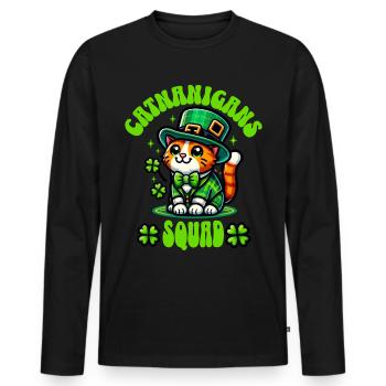 Chat de la Saint-Patrick - T-shirt manches longues Premium bio Homme - noir - Devant - Nico (187cm)