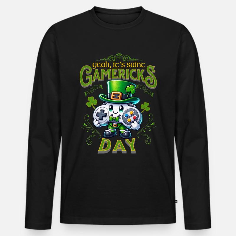 St. Patricks Day Gamer - Männer Premium Bio Langarmshirt - Schwarz