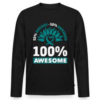 Teal Ribbon PTSD Stress Anxiety Disorder - Men's Premium Organic Long Sleeve Shirt - black - Front - Nico (187cm)