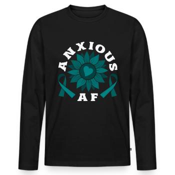 Teal Ribbon PTSD Stress Anxiety Disorder - Men's Premium Organic Long Sleeve Shirt - black - Front - Nico (187cm)
