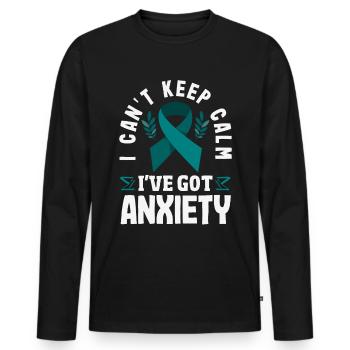 Teal Ribbon PTSD Stress Anxiety Disorder - Men's Premium Organic Long Sleeve Shirt - black - Front - Nico (187cm)