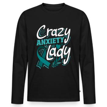Teal Ribbon PTSD Stress Anxiety Disorder - Men's Premium Organic Long Sleeve Shirt - black - Front - Nico (187cm)