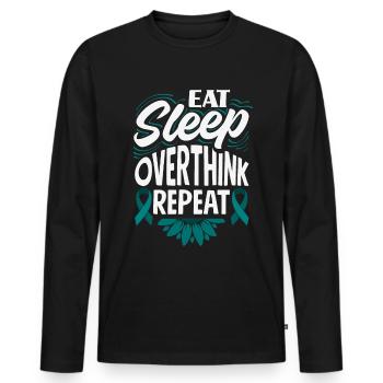 Teal Ribbon PTSD Stress Anxiety Disorder - Men's Premium Organic Long Sleeve Shirt - black - Front - Nico (187cm)
