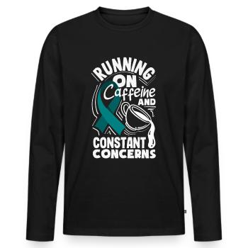 Teal Ribbon PTSD Stress Anxiety Disorder - Men's Premium Organic Long Sleeve Shirt - black - Front - Nico (187cm)