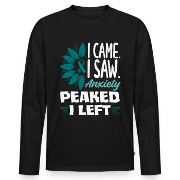 Teal Ribbon PTSD Stress Anxiety Disorder - Men's Premium Organic Long Sleeve Shirt - black - Front - Nico (187cm)