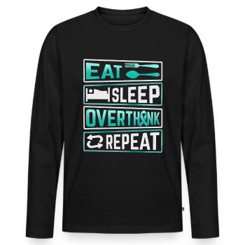 Teal Ribbon PTSD Stress Anxiety Disorder - Men's Premium Organic Long Sleeve Shirt - black - Front - Nico (187cm)