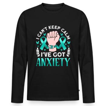 Teal Ribbon PTSD Stress Anxiety Disorder - Men's Premium Organic Long Sleeve Shirt - black - Front - Nico (187cm)
