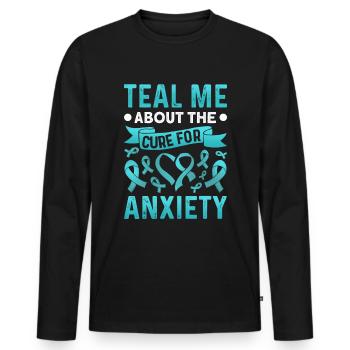 Teal Ribbon PTSD Stress Anxiety Disorder - Men's Premium Organic Long Sleeve Shirt - black - Front - Nico (187cm)