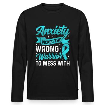 Teal Ribbon PTSD Stress Anxiety Disorder - Men's Premium Organic Long Sleeve Shirt - black - Front - Nico (187cm)