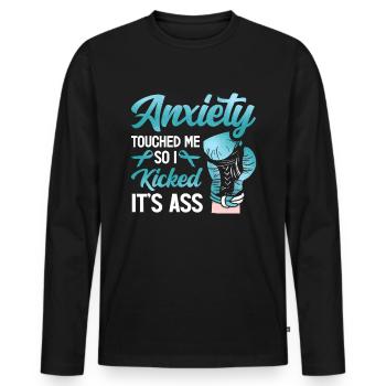 Teal Ribbon PTSD Stress Anxiety Disorder - Men's Premium Organic Long Sleeve Shirt - black - Front - Nico (187cm)