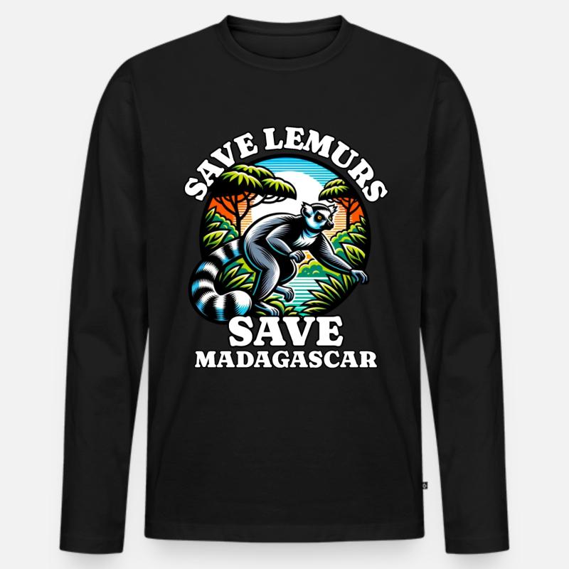 Save Lemurs - Männer Premium Bio Langarmshirt - Schwarz