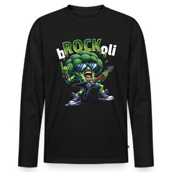 Broccoli Rocker Guitarist - Men's Premium Organic Long Sleeve Shirt - black - Front - Nico (187cm)