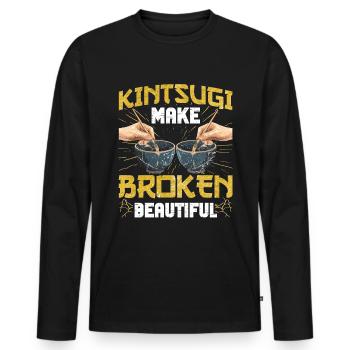 Kintsugi Kintsukuroi Japon imparfait - T-shirt manches longues Premium bio Homme - noir - Devant - Nico (187cm)