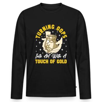Kintsugi Kintsukuroi Japon imparfait - T-shirt manches longues Premium bio Homme - noir - Devant - Nico (187cm)