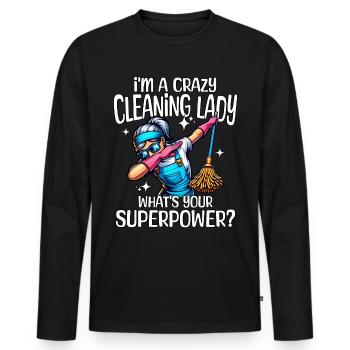 Cleaner Superpower Cleaning Lady - Men's Premium Organic Long Sleeve Shirt - black - Front - Nico (187cm)