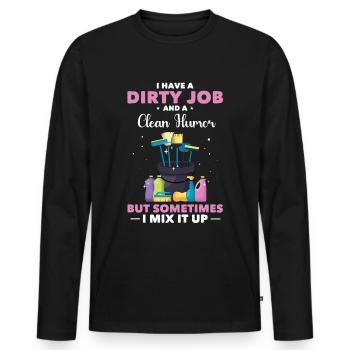 Femme de ménage - T-shirt manches longues Premium bio Homme - noir - Devant - Nico (187cm)