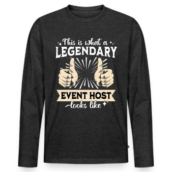 Hôte d’événement légendaire - T-shirt manches longues Premium bio Homme - anthracite chiné - Devant - Nico (187cm)