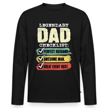 Papa Hôte de l’événement Fête des pères - T-shirt manches longues Premium bio Homme - noir - Devant - Nico (187cm)