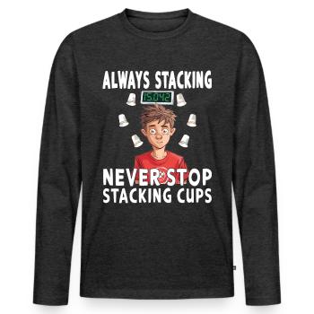 Empilage de gobelets Speed Stacker - T-shirt manches longues Premium bio Homme - anthracite chiné - Devant - Nico (187cm)
