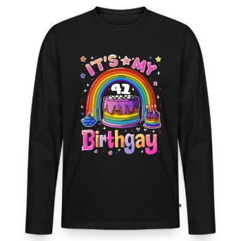 C’est ma naissancegay naissance-gay lgbt gay - T-shirt manches longues Premium bio Homme - noir - Devant - Nico (187cm)