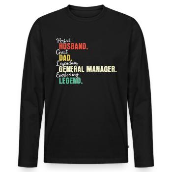 General Manager Papa - Männer Premium Bio Langarmshirt - Schwarz - Vorne - Nico (187cm)