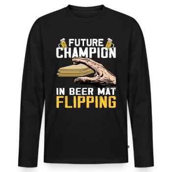 Bierdeckel Umdrehen Spiel Bier - Männer Premium Bio Langarmshirt - Schwarz - Vorne - Nico (187cm)