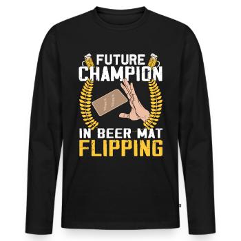Bierdeckel Umdrehen Spiel Bier - Männer Premium Bio Langarmshirt - Schwarz - Vorne - Nico (187cm)