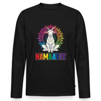 Méditation yoga chèvre, cours de yoga, yoga - T-shirt manches longues Premium bio Homme - noir - Devant - Nico (187cm)