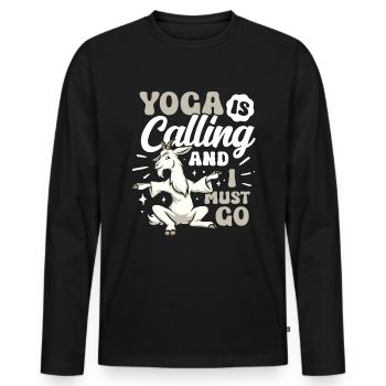 Méditation yoga chèvre, cours de yoga, yoga - T-shirt manches longues Premium bio Homme - noir - Devant - Nico (187cm)
