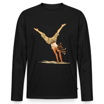 Cooler Radschlagen-turner - Männer Premium Bio Langarmshirt - Schwarz - Vorne - Nico (187cm)
