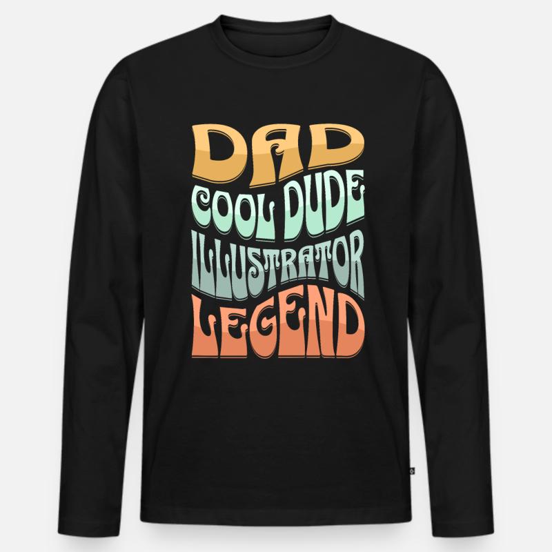 Papa Illustrator - Männer Premium Bio Langarmshirt - Schwarz