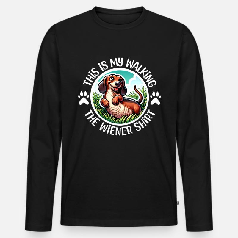 Dackel Gassi Gehen - Männer Premium Bio Langarmshirt - Schwarz